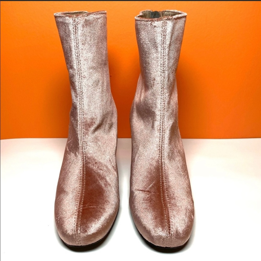 Free People pink velvet Cecile Block heeled boots